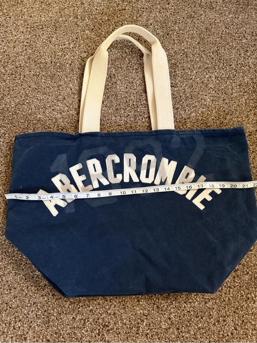 Abercrombie & Fitch Navy Canvas Tote Bag with Cream Handles 2000s Y2K Millennial - Picture 4 of 5